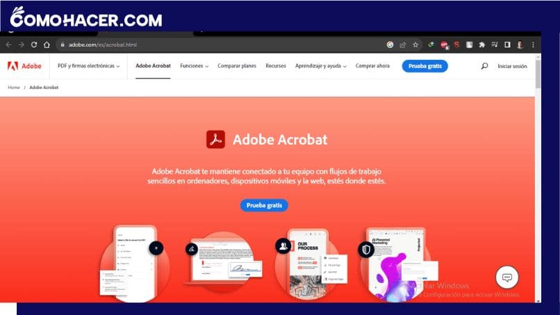 Captura de pantalla del sitio web de Adobe Acrobat