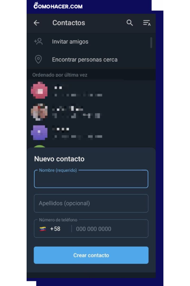 Opción para agregar un contacto nuevo en Telegram
