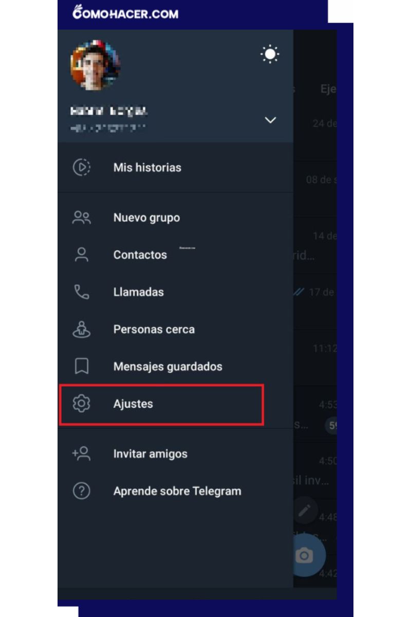 Opción de ajustes de Telegram