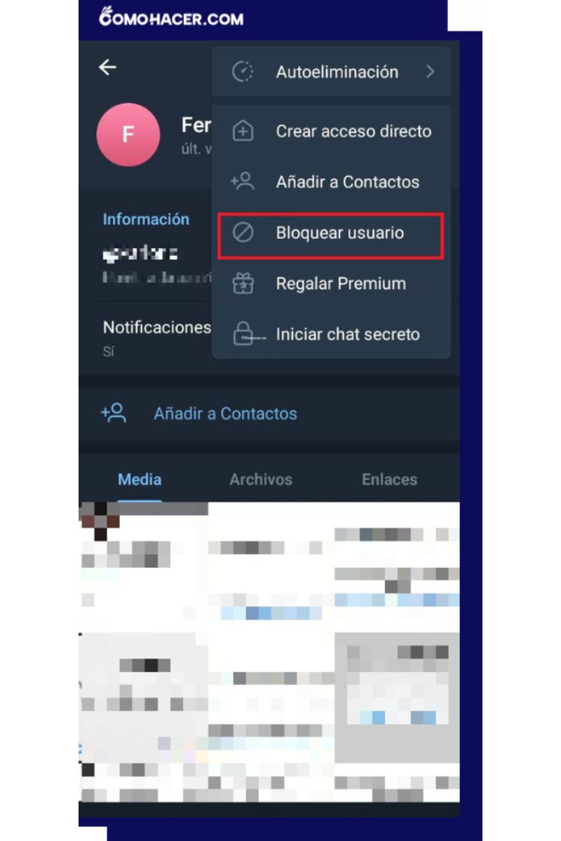 Opción para bloquear un chat en Telegram