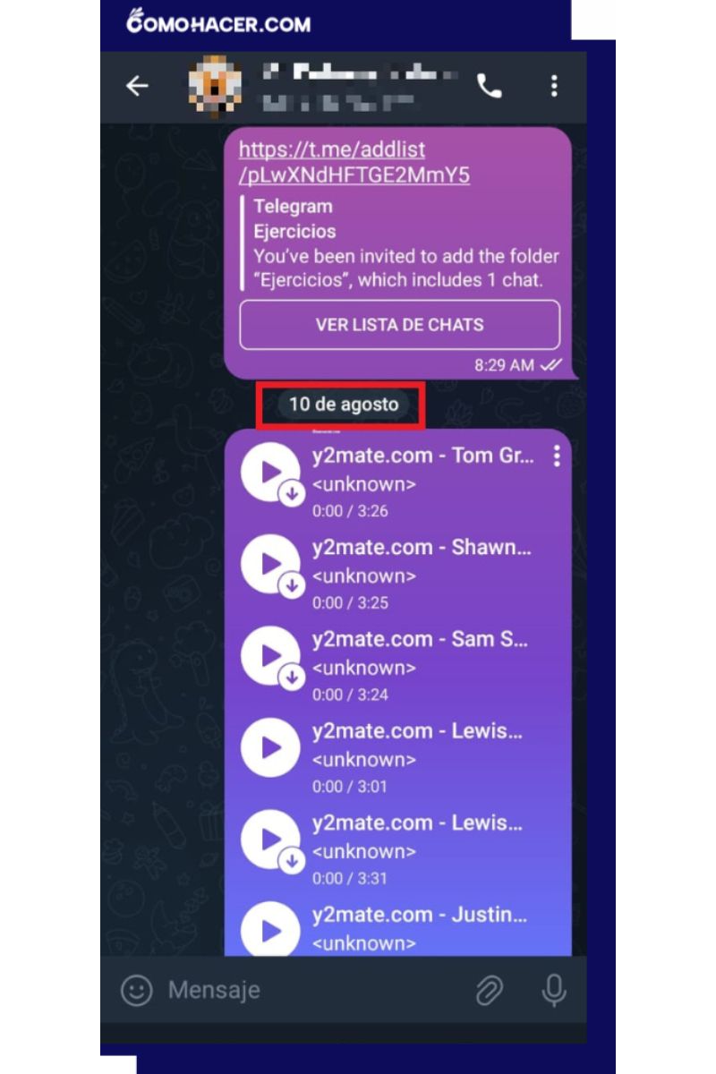 Fechas de mensajes en una conversación de Telegram