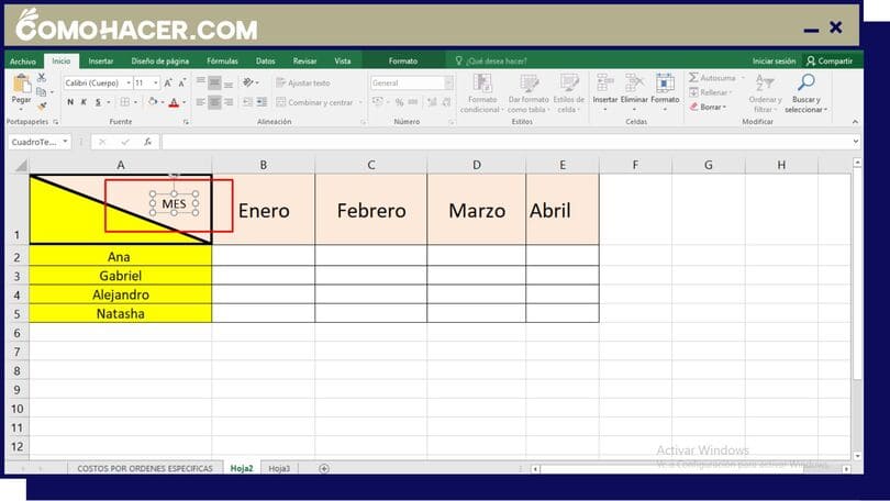 Captura de pantalla del proceso para Añadir un texto dividido en diagonal a una celda de Excel