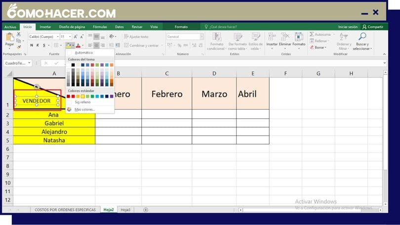 Captura de pantalla que muestra el proceso para Añadir un texto dividido en diagonal a una celda de Excel