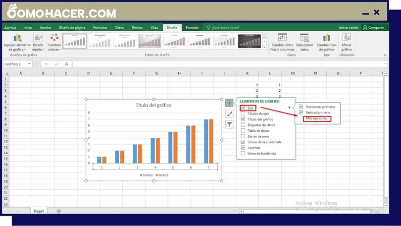 Opciones de elementos de gráficos de Excel