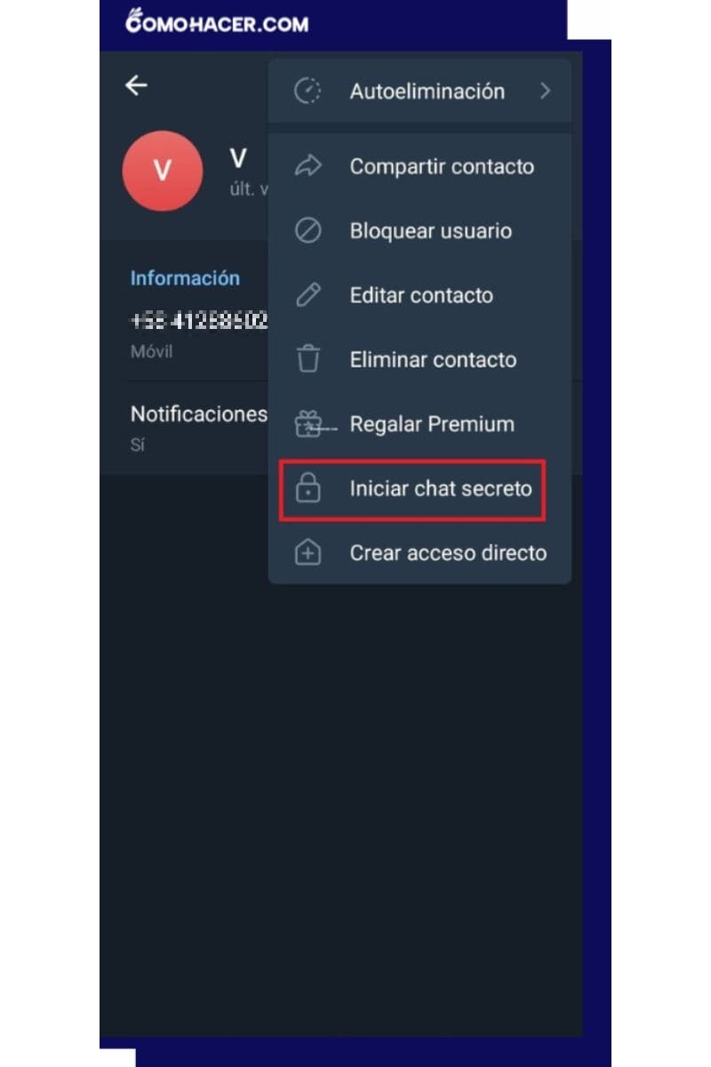 Opción para iniciar chat secreto en Telegram